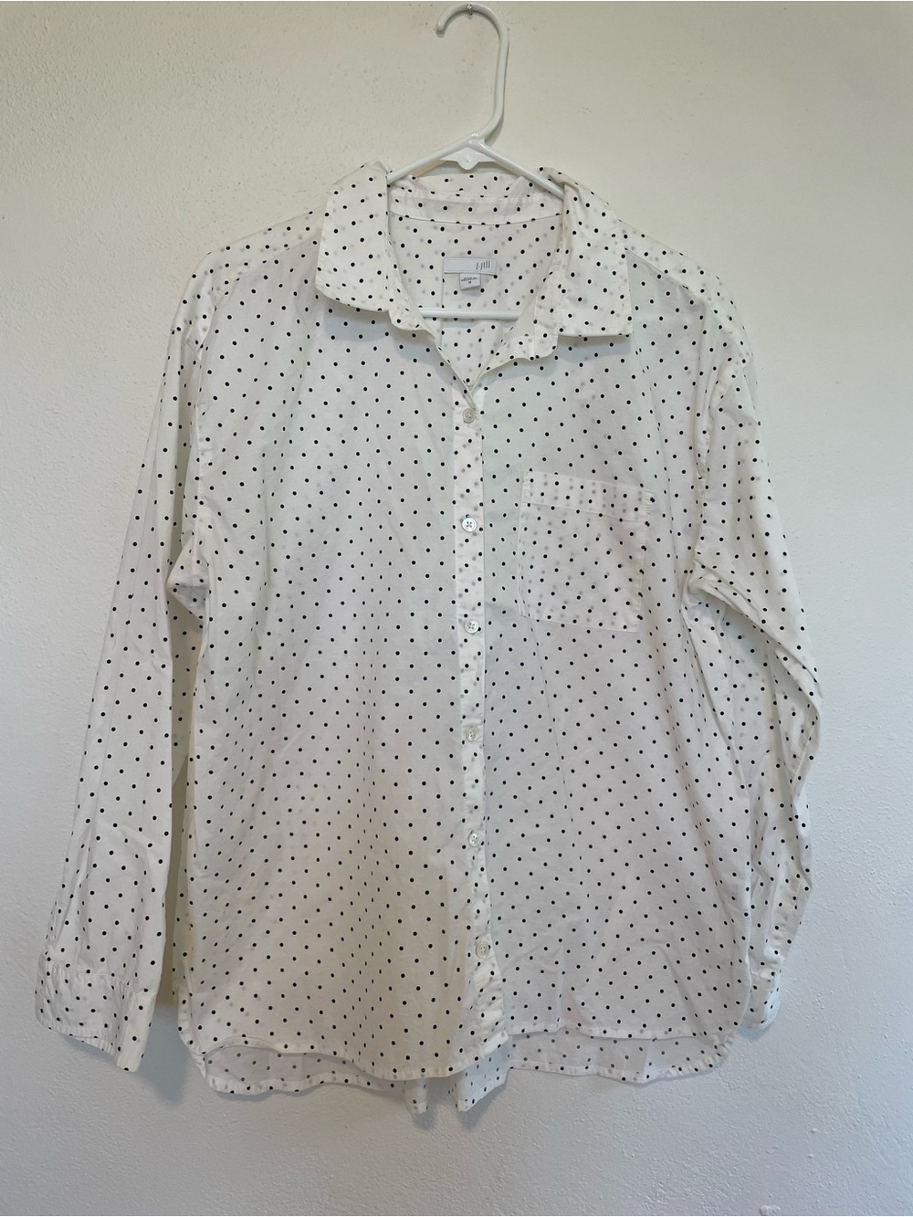 J. Jill cotton White Button-Up Shirt with Black Polka Dots